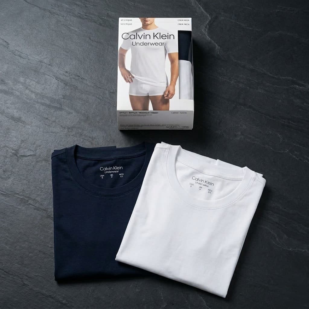 Kit com 2 Camisetas Masculinas Calvin Klein Crew-neck Preto e Branco