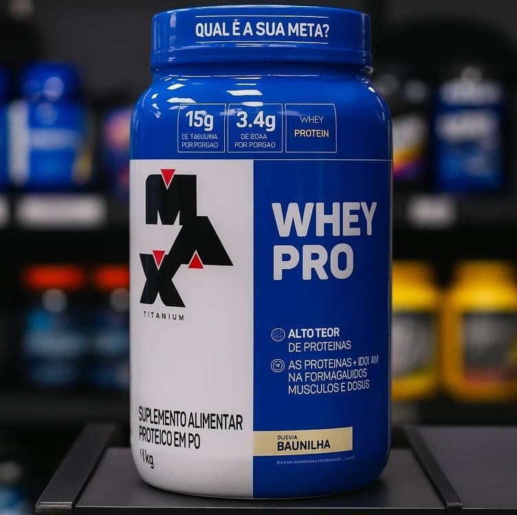 Whey Pro Baunilha Max Titanium Protein Pro Com Bcaa E Aminoácidos 1kg Sabor Baunilha