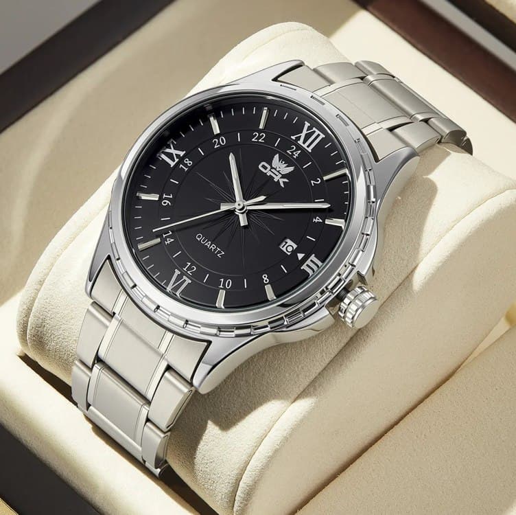 Opk Relógio Masculino Original Prata À Prova D'água 6010