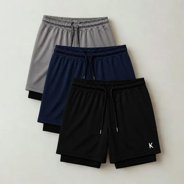 Kit 3 Shorts 2 em 1 Masculino de Compressão para Corrida e Academia